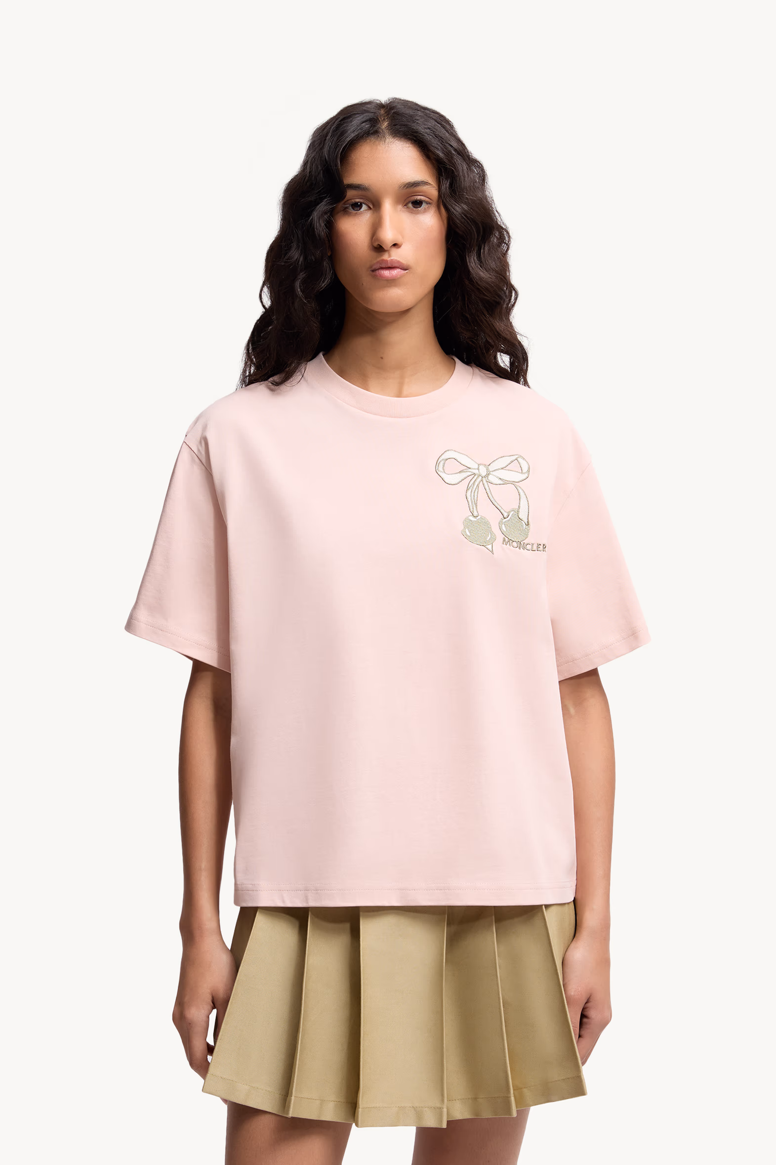 T-shirt en coton à logo cerise brodé Femmes Rose Clair Moncler 3
